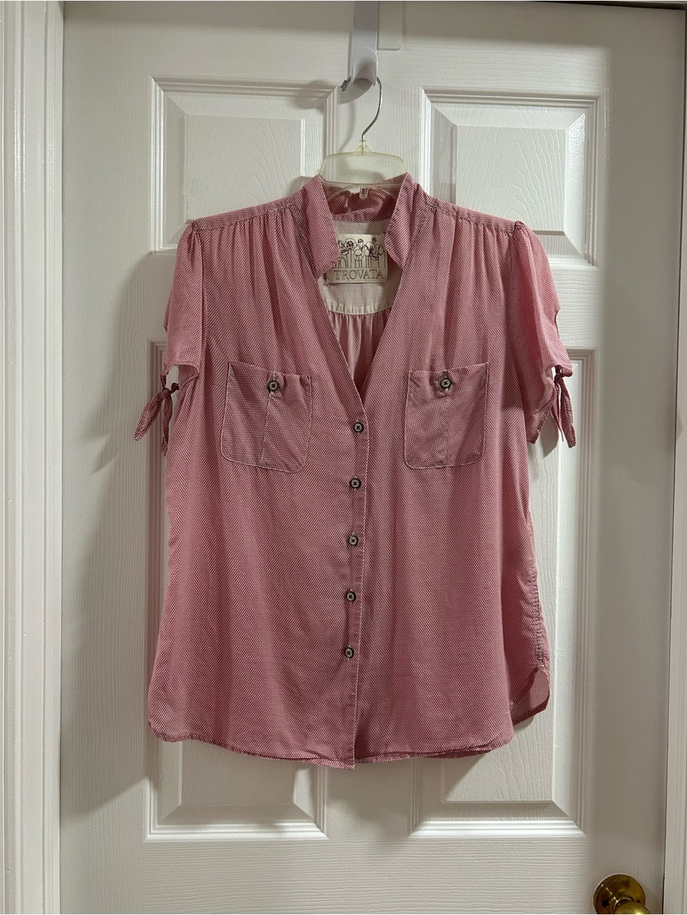 Trovata Dusty Rose Short-Sleeve Button-Down Shirt with Tie Sleeves
